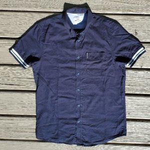 BEN SHERMAN Navy Mens Short Sleeve Button Up Shirt with banded sleeves.